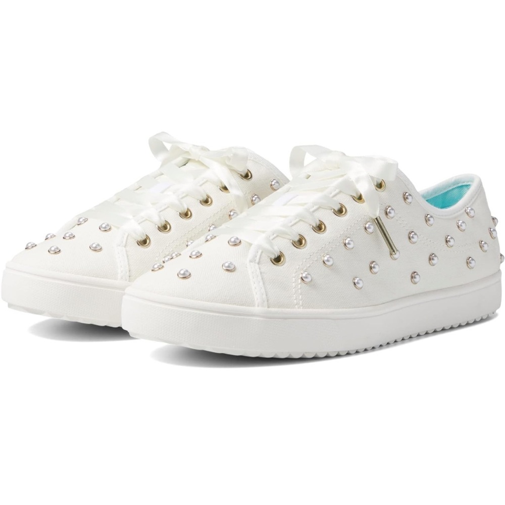 Brand New Kate Spade White Crystal-Embellished Canvas Sneakers